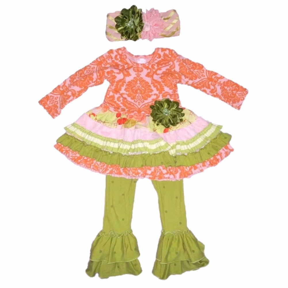 12m Giggle Moon Boutique Baby Girls Harvest Fields Outfit Headband Set